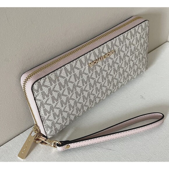 New Michael Kors Jet Set Large Travel Continental Wallet Vanilla Powder Blush - Picture 2 of 4